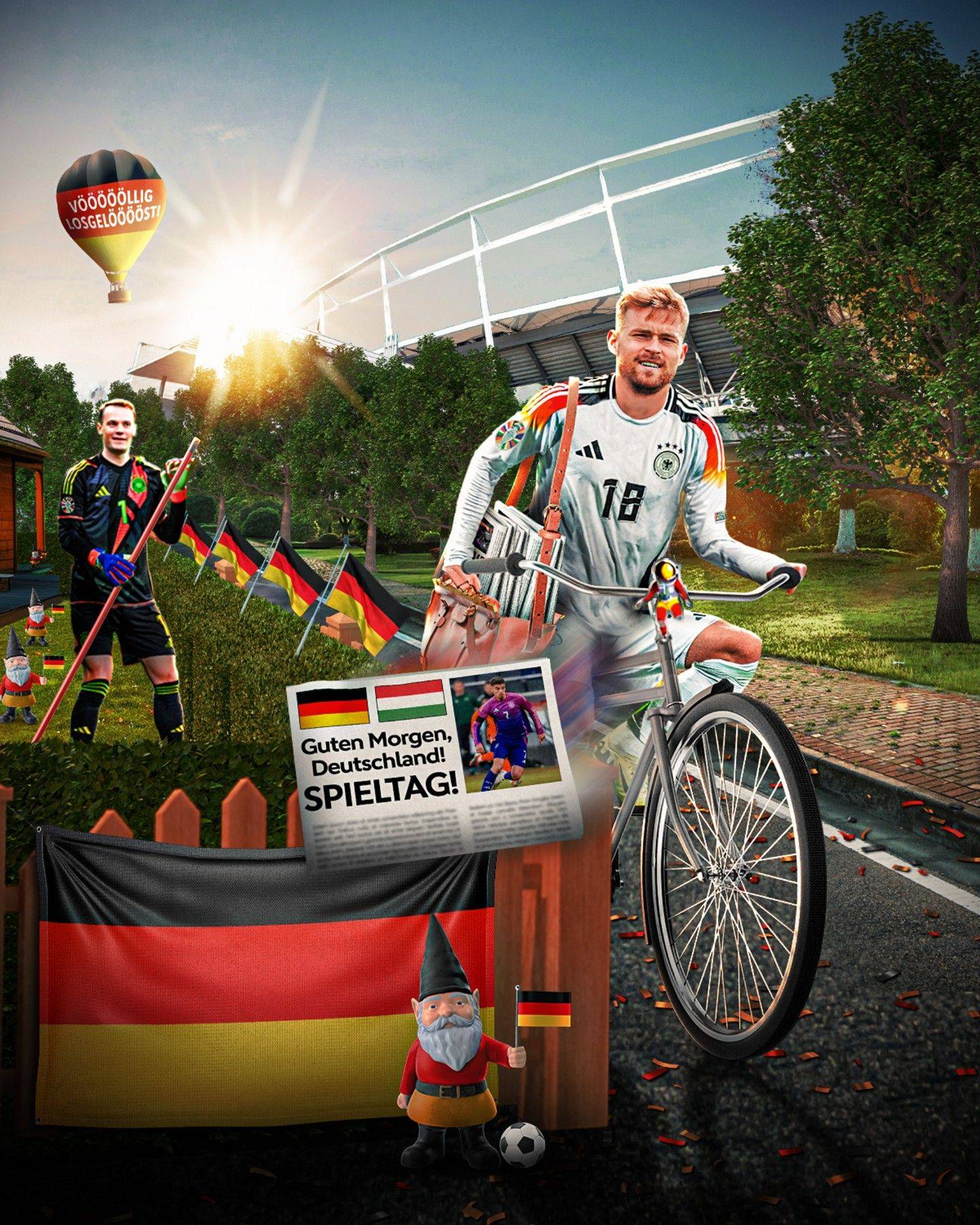 德国队发布第二轮创意海报：诺伊尔变身园丁 米特尔施塔特邮差登场