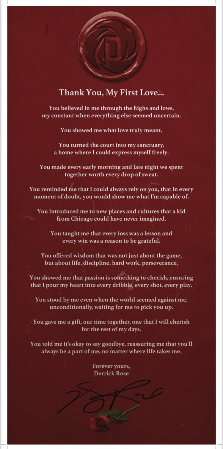 😭罗斯退役信向篮球深情告白：谢谢你我的初恋 你向我展示了爱的真正意义